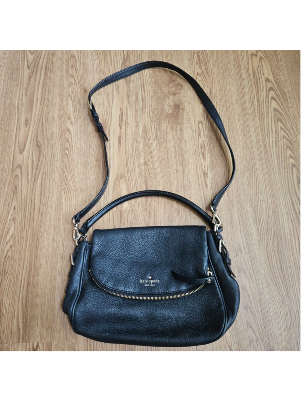 Kate Spade New York Black Two Way Crossbody Purse Pebbled Leather